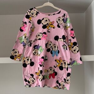 H&M Pink Minnie Mouse Print Long Sleeve Dress
